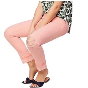 LOFT Peach Boyfriend Distressed Raw Hem Button Fly Denim Jeans 2 / 26 NWT